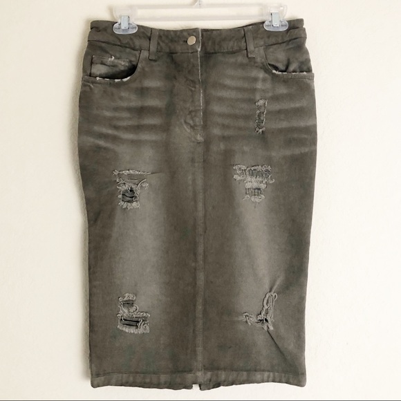 Dolce & Gabbana Army Green Distressed Denim Skirt - Picture 1 of 8